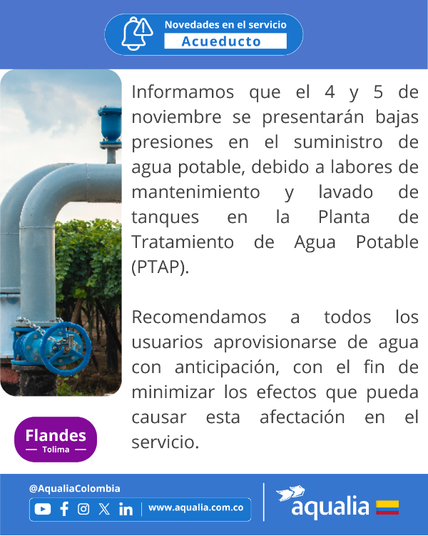 Bajas presiones en Flandes por labores de mantenimiento y lavado de tanques 